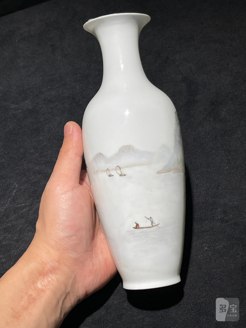 70年代 薄胎粉彩山水纹瓶一对 - 图4